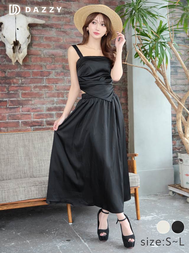 [SMLサイズ]スクエアネックノースリーブフレアスカートセットアップ[3サイズ展開][カジュアル/dazzy closet]