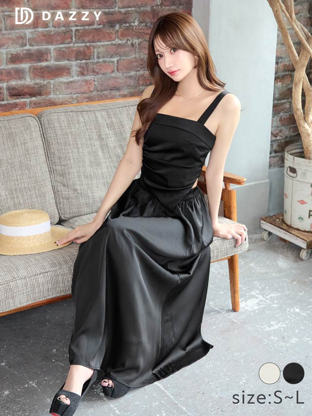 [SMLサイズ]スクエアネックノースリーブフレアスカートセットアップ[3サイズ展開][カジュアル/dazzy closet]