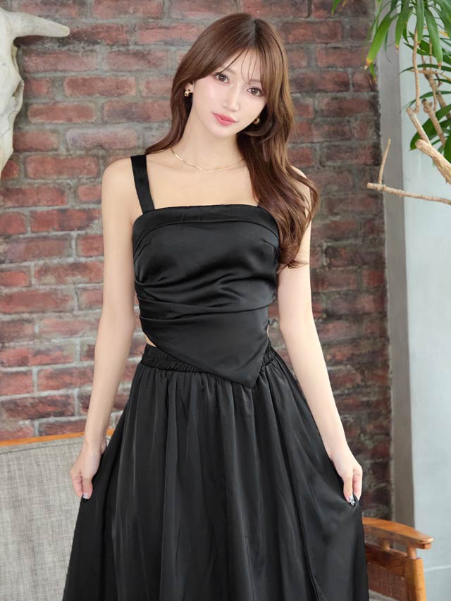 [SMLサイズ]スクエアネックノースリーブフレアスカートセットアップ[3サイズ展開][カジュアル/dazzy closet]