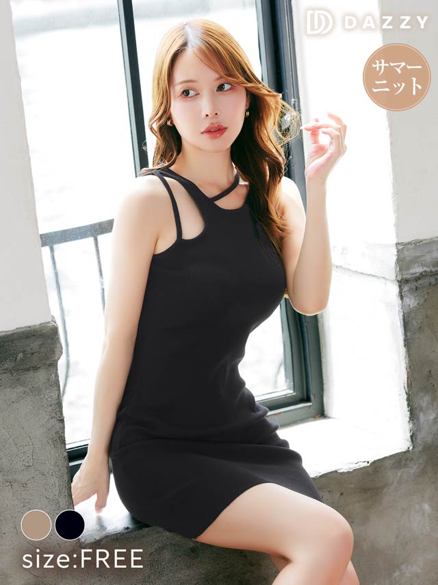 7/16新作!ノースリーブアシメカットアウトニットワンピース[カジュアル/dazzy closet]