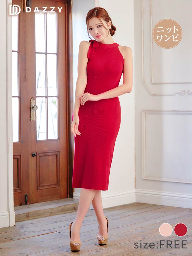 9/24新作!肩リボンノースリーブニットワンピース