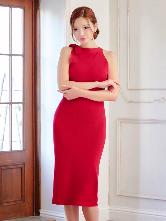 9/24新作!肩リボンノースリーブニットワンピース