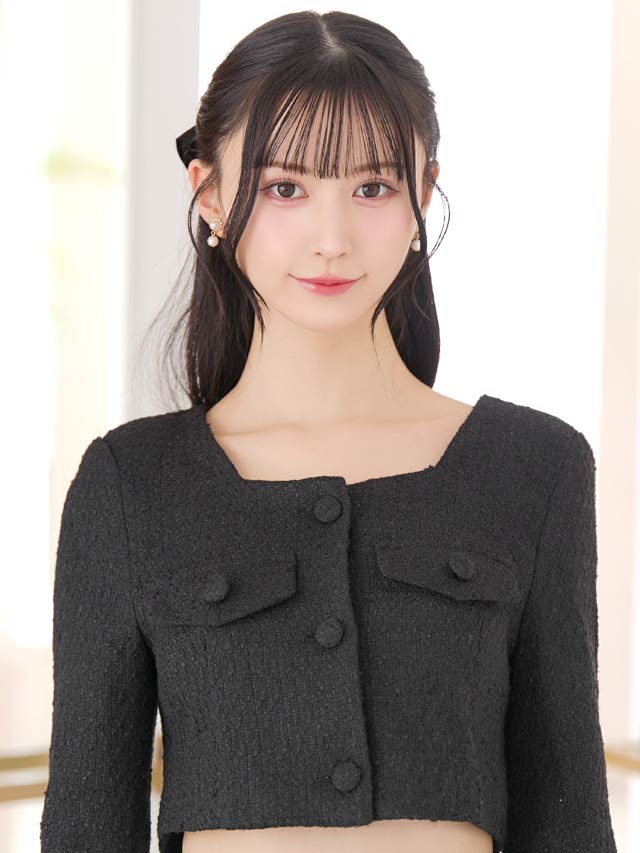 [SMLサイズ]ワンカラーツイードスクエアネック長袖セットアップ[カジュアル/dazzy closet][3サイズ展開]