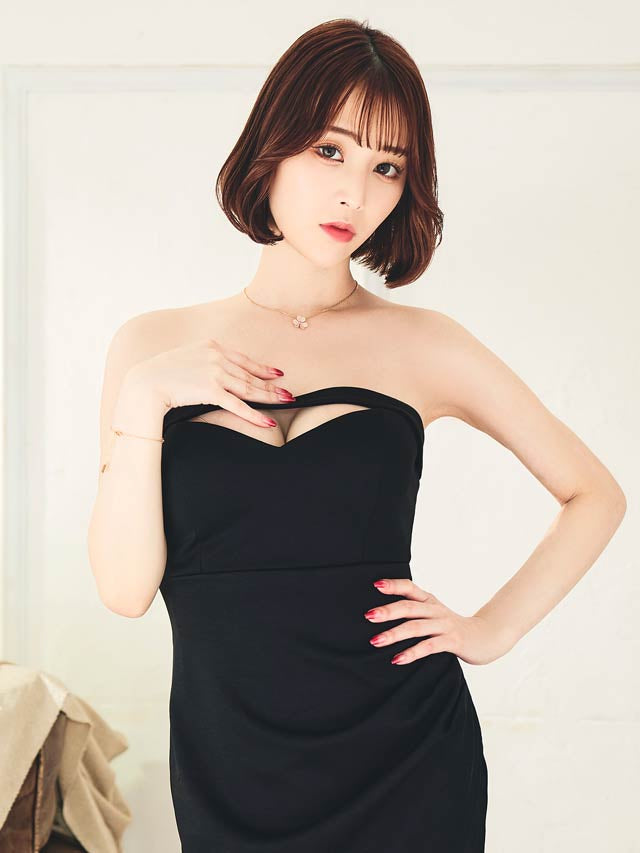 [SMLサイズ]ワンカラーカットアウトベアトップタイトミニドレス[3サイズ展開]