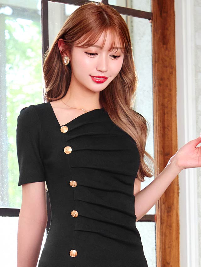 10/2再入荷!アシメネックボタンスリットニットワンピース[カジュアル/dazzy closet]