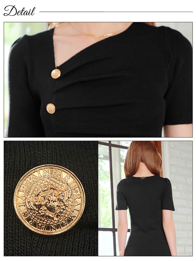 10/2再入荷!アシメネックボタンスリットニットワンピース[カジュアル/dazzy closet]