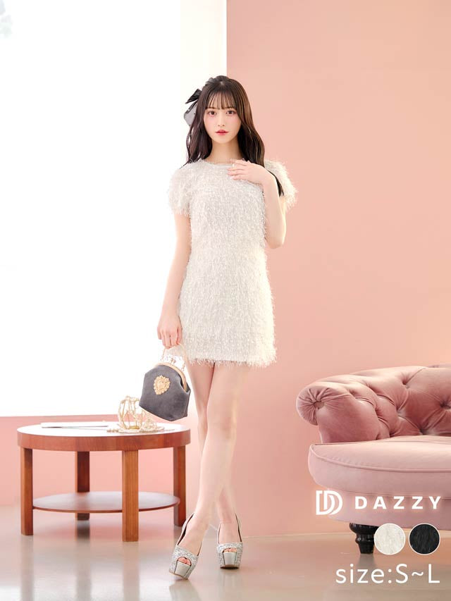 [SMLサイズ]フリンジシャギー半袖Aラインワンピース[3サイズ展開][LIVE紹介]