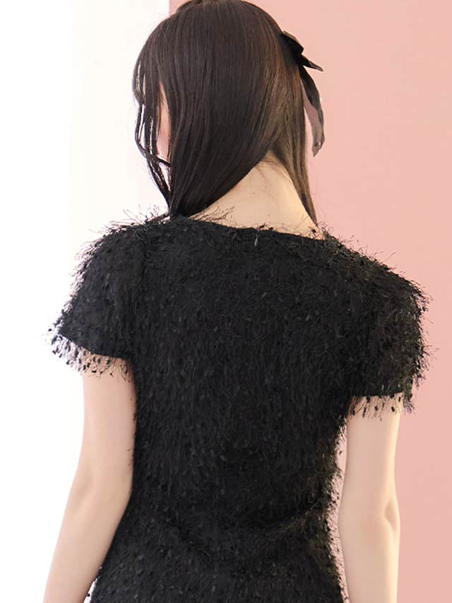 [SMLサイズ]フリンジシャギー半袖Aラインワンピース[3サイズ展開][LIVE紹介]