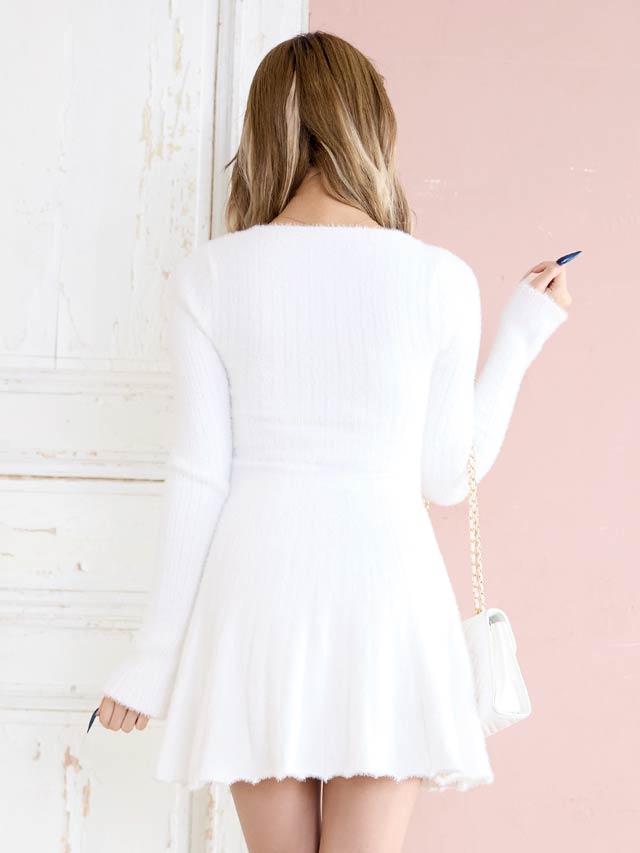 Vネックリボンフレアニットワンピース[カジュアル/dazzy closet]