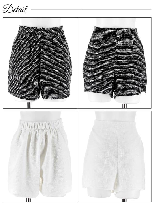 パールボタンツイード風ジャケット&ショートパンツセットアップ[カジュアル/dazzy closet]
