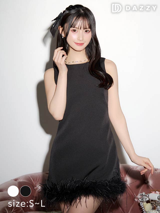 [SMLサイズ]バックオープンヘムファーノースリーブＡラインワンピース[カジュアル/dazzy closet][3サイズ展開]