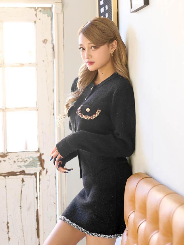 ラメシャギーパイピングケーブルニットセットアップ[カジュアル/dazzy closet]