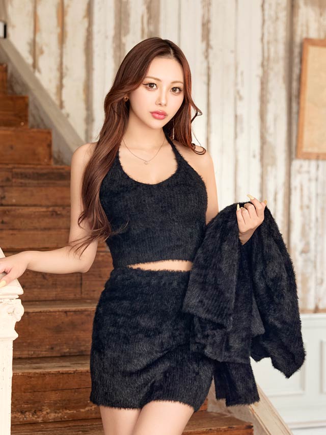 シャギーニットロングカーディガン&タイトスカートセットアップ[カジュアル/dazzy closet]