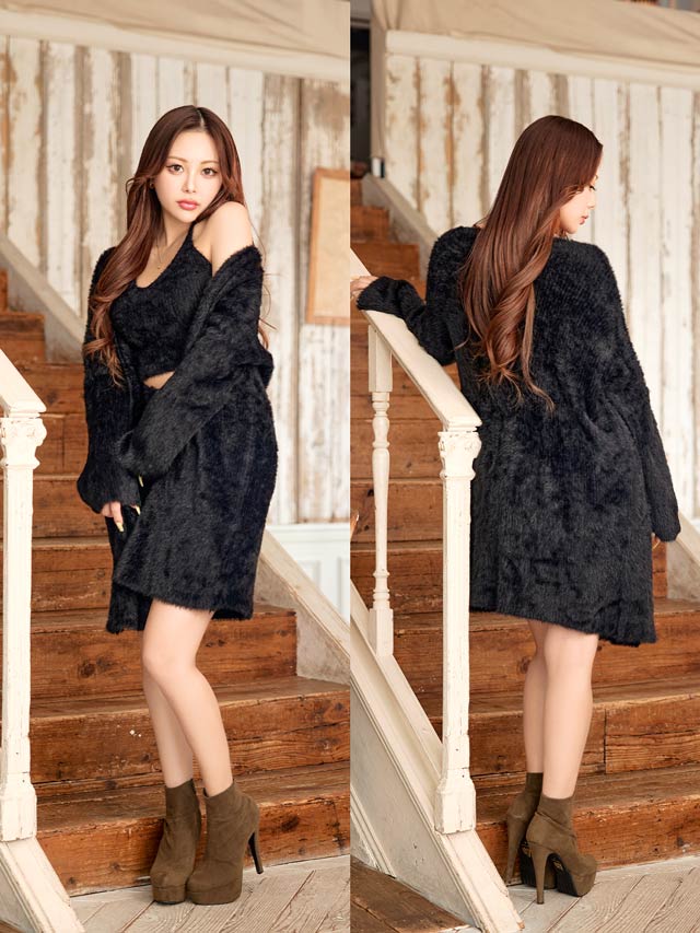 シャギーニットロングカーディガン&タイトスカートセットアップ[カジュアル/dazzy closet]