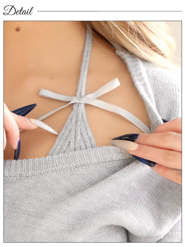 リボンビスチェ&長袖ニットワンピースセットアップ[カジュアル/dazzy closet]