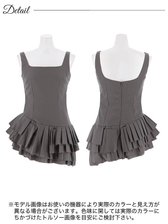 [SMLサイズ]ボリュームアシンメトリープリーツノースリーブワンピース[3サイズ展開][カジュアル/dazzy closet]