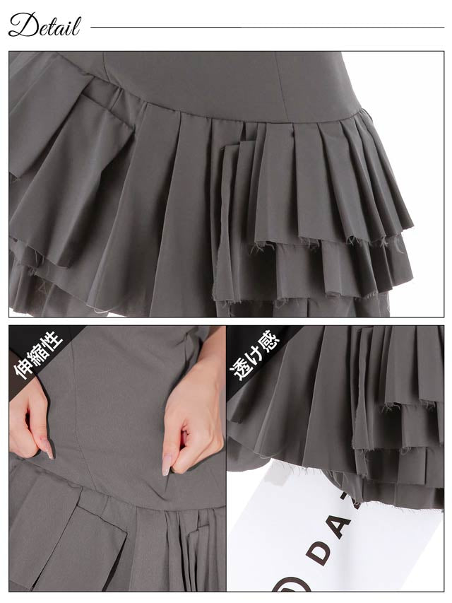 [SMLサイズ]ボリュームアシンメトリープリーツノースリーブワンピース[3サイズ展開][カジュアル/dazzy closet]