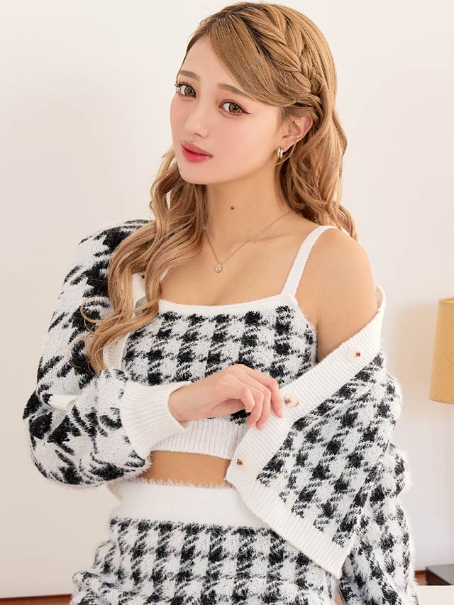 千鳥格子シャギーニットセットアップ[カジュアル/dazzy closet]