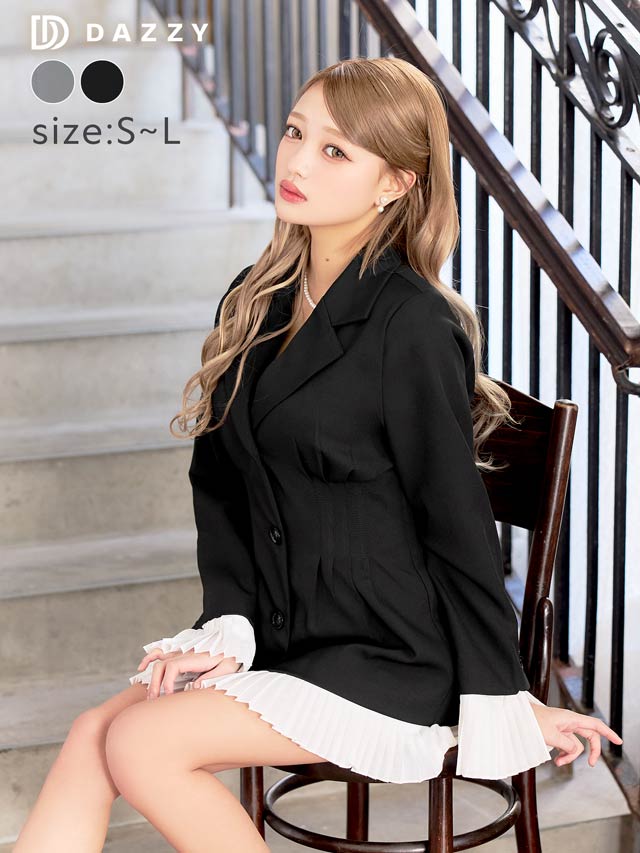 [SMLサイズ]バイカラープリーツジャケットミニワンピース[3サイズ展開][カジュアル/dazzy closet]