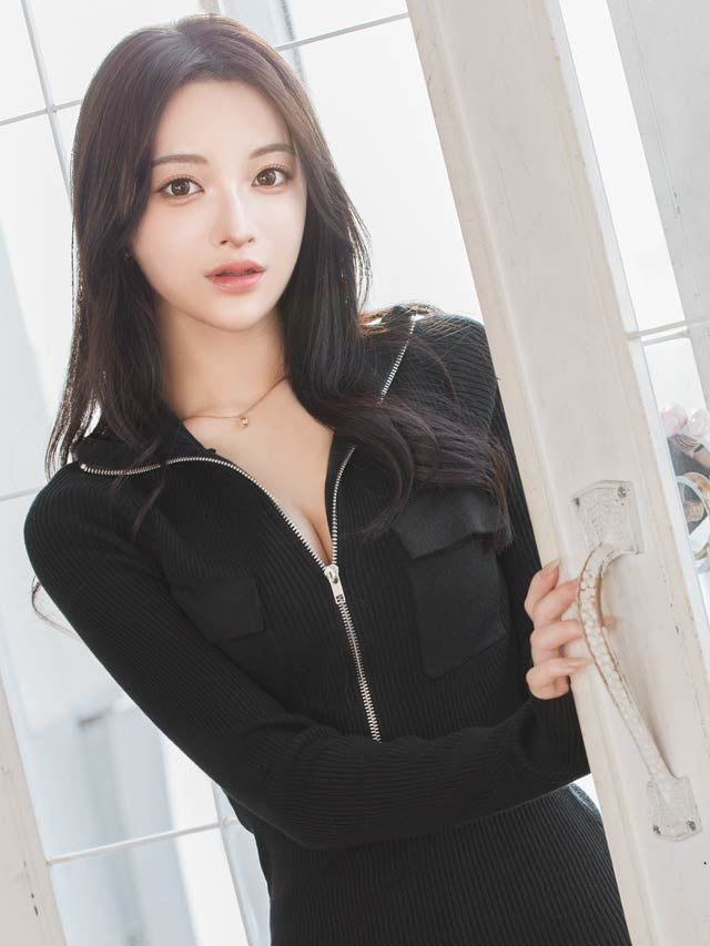 襟付きスクエアポケットモチーフ長袖リブニットワンピース[カジュアル/dazzy closet]