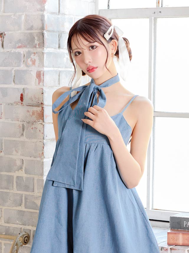 9/17新作!デニムリボンチュニックワンピース[SML/3サイズ展開][カジュアル/dazzy closet][伊藤桃々着用]
