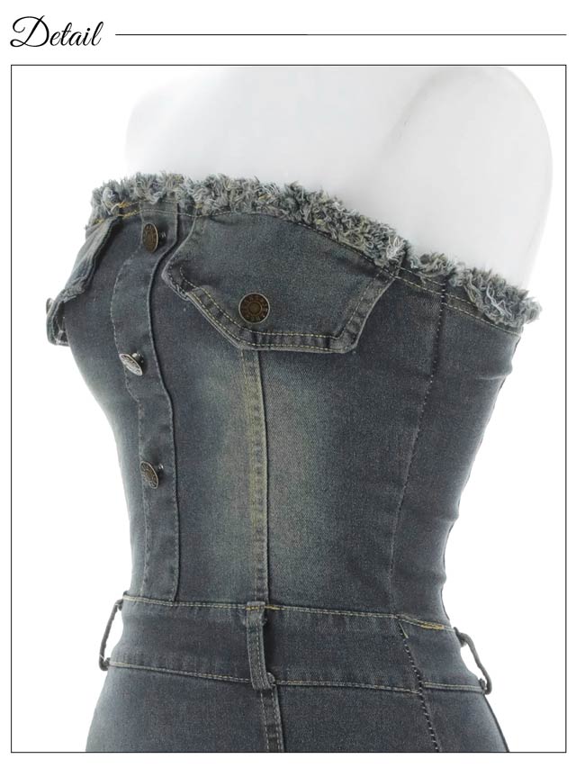 7/2新作!ベアトップフリンジデニムワンピース[カジュアル/dazzy closet][伊藤桃々着用]