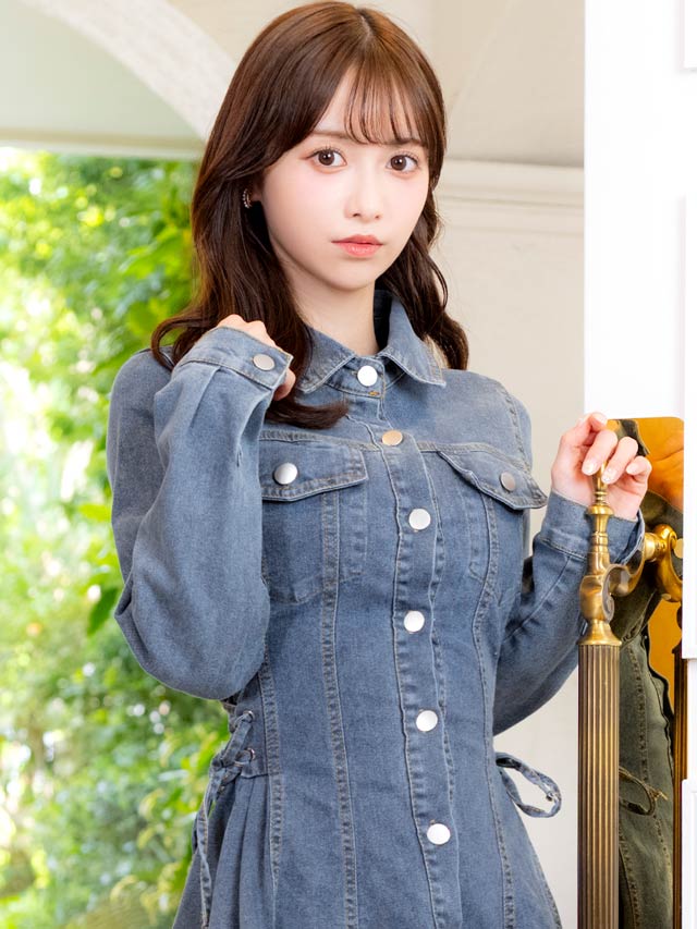 5/12新作!サイドレースアップ長袖デニムワンピース[カジュアル/dazzy closet][SML/3サイズ展開]