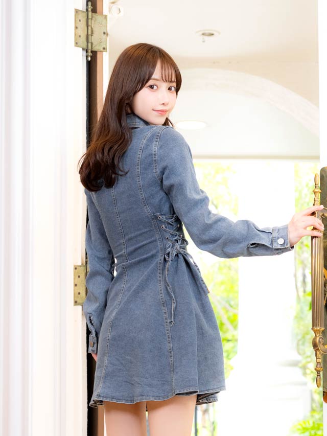 5/12新作!サイドレースアップ長袖デニムワンピース[カジュアル/dazzy closet][SML/3サイズ展開]