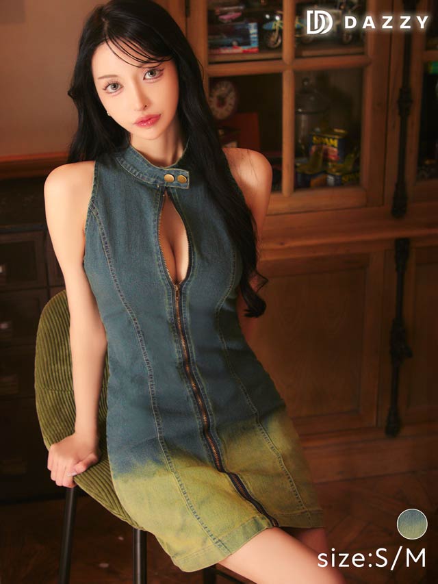 7/25新作!フロントジップグラデーションデニムワンピース[カジュアル/dazzy closet]