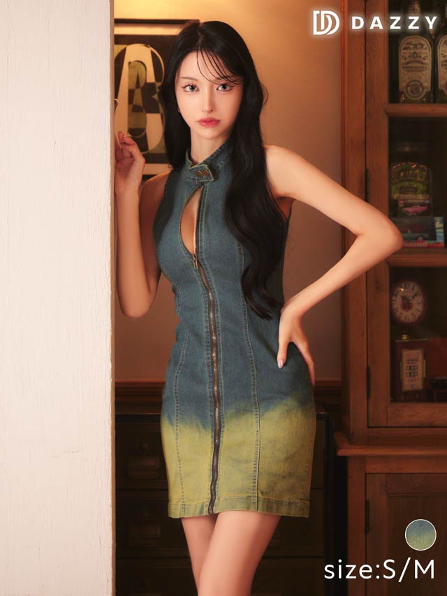 7/25新作!フロントジップグラデーションデニムワンピース[カジュアル/dazzy closet]
