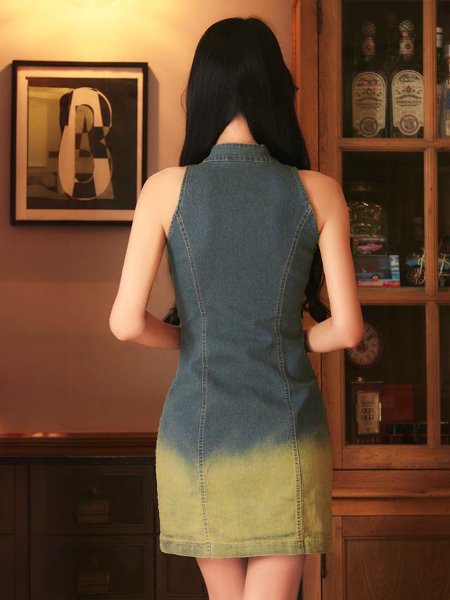 7/25新作!フロントジップグラデーションデニムワンピース[カジュアル/dazzy closet]