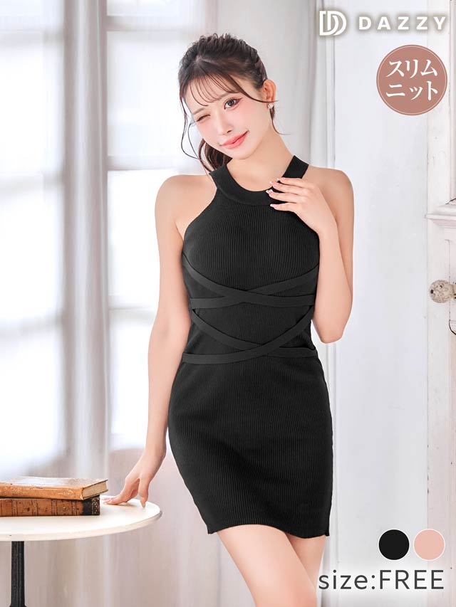6/30新作!アメスリクロスコードニットワンピース[カジュアル/dazzy closet][伊藤桃々着用]