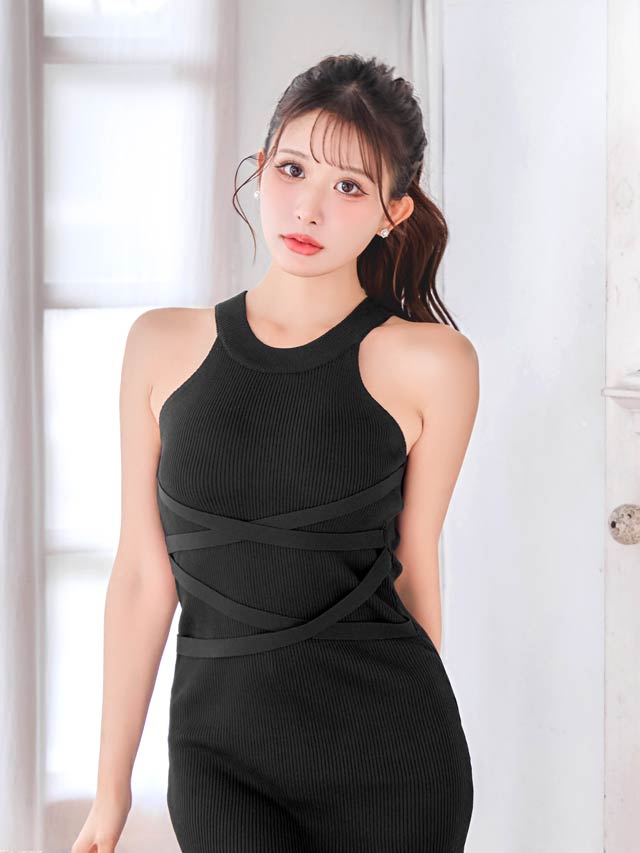 6/30新作!アメスリクロスコードニットワンピース[カジュアル/dazzy closet][伊藤桃々着用]