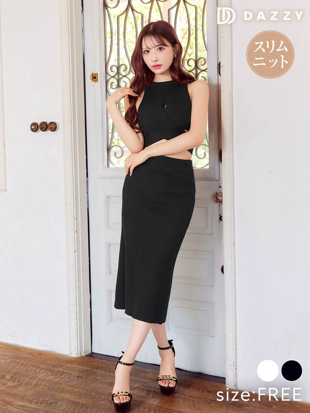 9/5新作!カシュクールアメスリニットタイト膝丈セットアップ[カジュアル/dazzy closet][伊藤桃々着用]