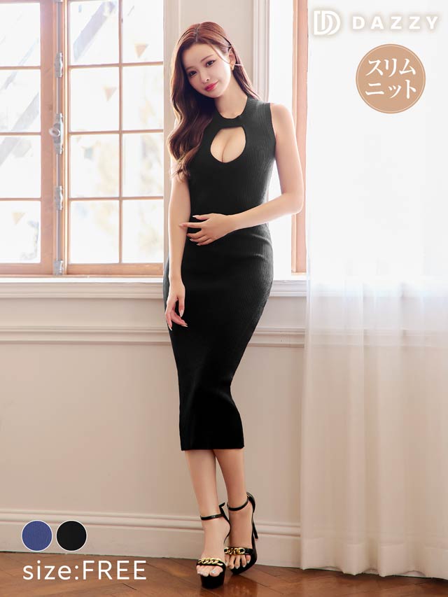9/10新作!ノースリーブバストカットリブニットワンピース[カジュアル/dazzy closet]