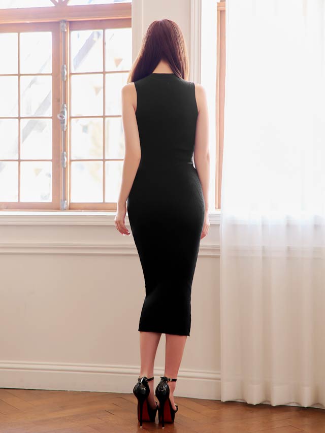 9/10新作!ノースリーブバストカットリブニットワンピース[カジュアル/dazzy closet]