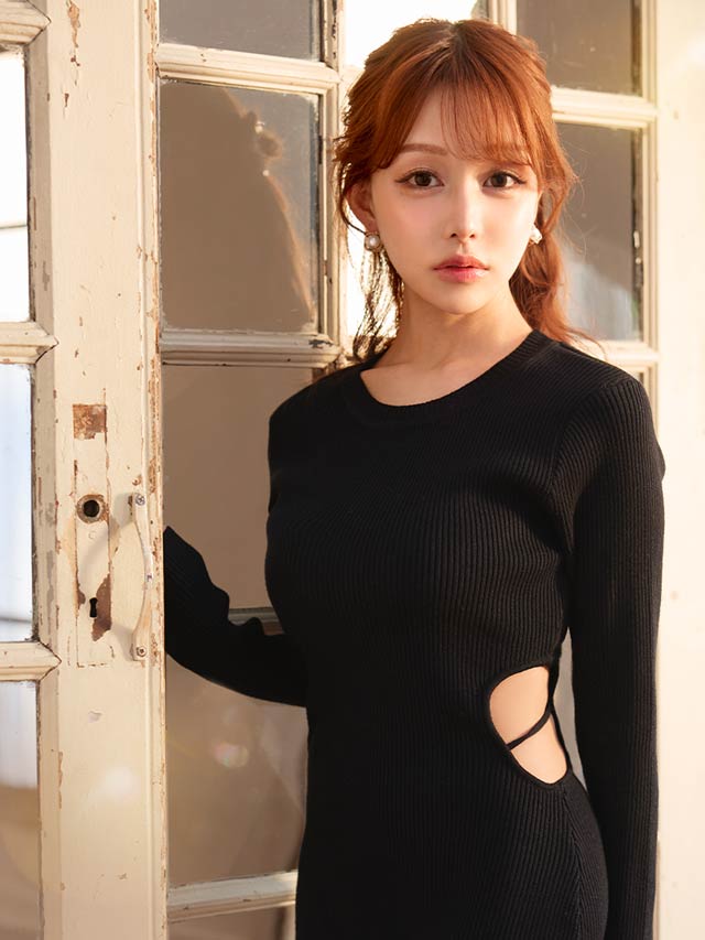 [1~2サイズ]ウエストカットロングスリーブニットワンピース[2サイズ展開][桜井みづき着用/Petit Madeleine プティマドレーヌ][LIVE紹介]