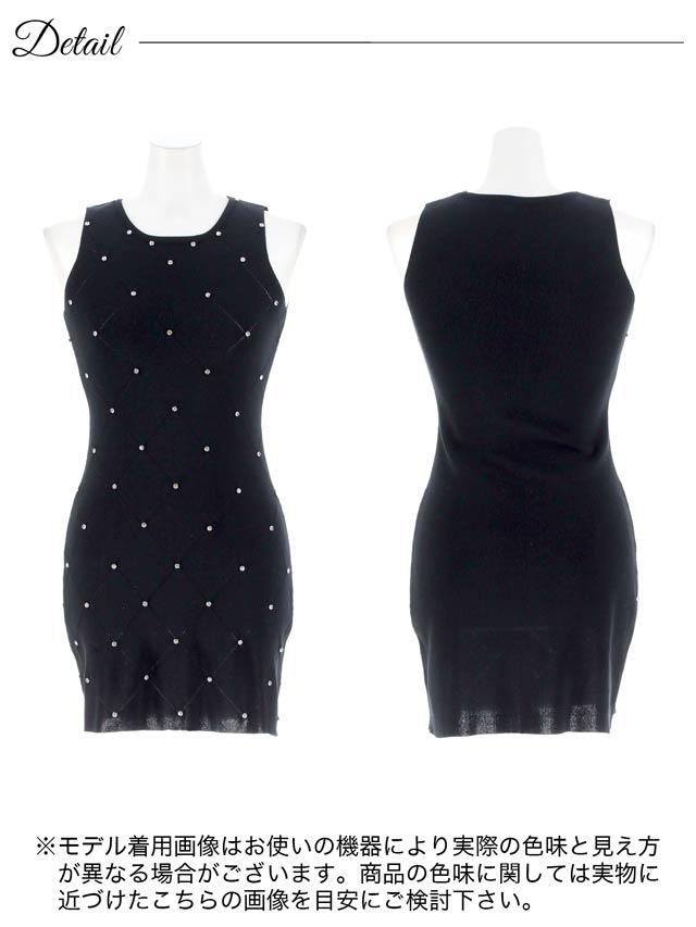 7/22再入荷!ラインストーン格子ノースリーブニットワンピース[カジュアル/dazzy closet]