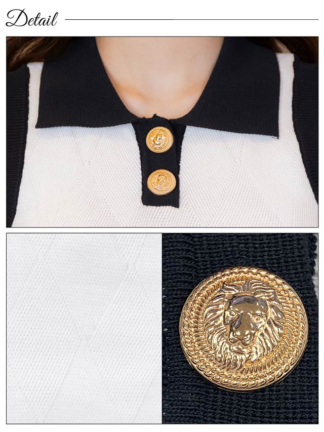 5/19新作!バイカラー格子ボタンビジューニットワンピース[カジュアル/dazzy closet]