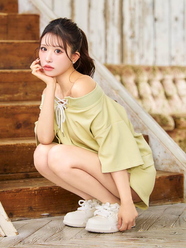 5/26新作!2wayショルダースウェットトップス＆ハーフパンツセットアップ[カジュアル/dazzy closet]