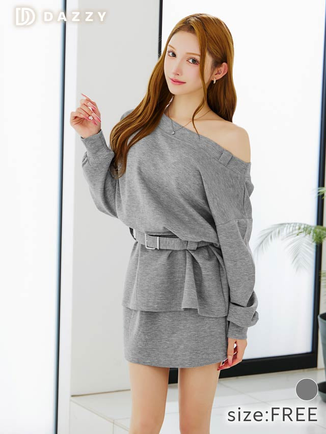 6/11新作!2wayショルダースウェットベルト付きタイトミニセットアップ[カジュアル/dazzy closet]