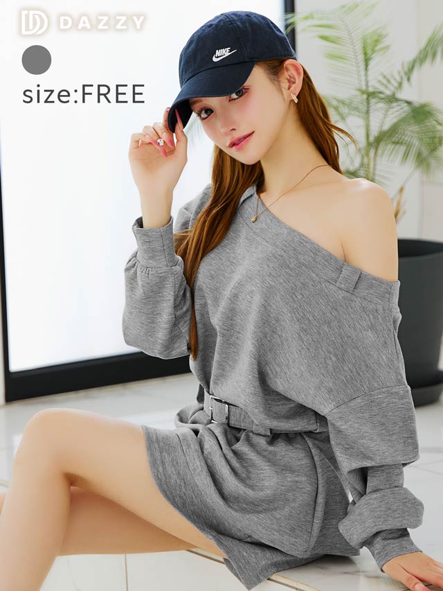 6/11新作!2wayショルダースウェットベルト付きタイトミニセットアップ[カジュアル/dazzy closet]