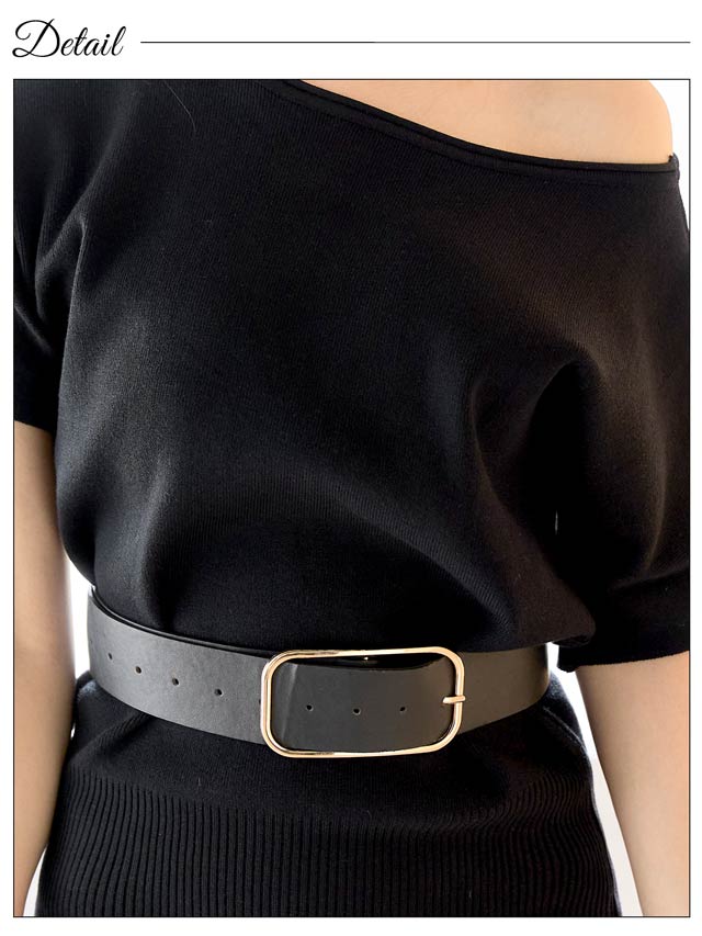 10/2再入荷!ワンショルスクエアバックルベルト付きニットワンピース[カジュアル/dazzy closet][伊藤桃々着用]