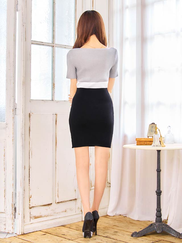 6/2新作!バイカラーウエストラインリブニット半袖ワンピース[カジュアル/dazzy closet]