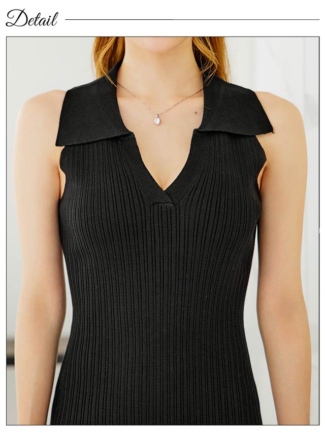 6/2新作!襟付きVネックノースリーブニットワンピース[カジュアル/dazzy closet]