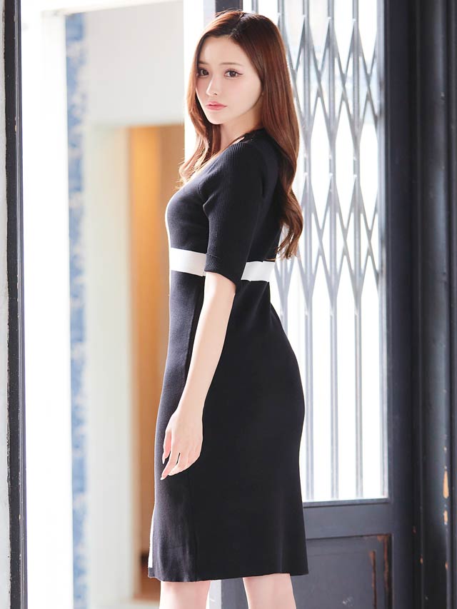 6/30新作!バイカラークロスラインスリットニットワンピース[カジュアル/dazzy closet]