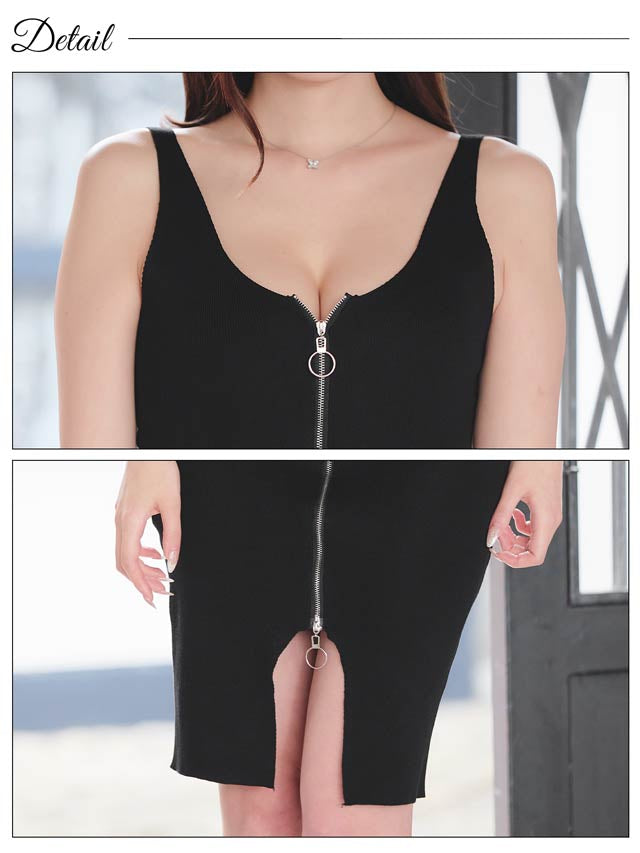 6/16新作!フロントファスナースリットニットワンピース[カジュアル/dazzy closet]