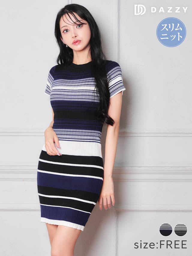 7/30新作!マルチボーダー半袖ニットワンピース[カジュアル/dazzy closet]