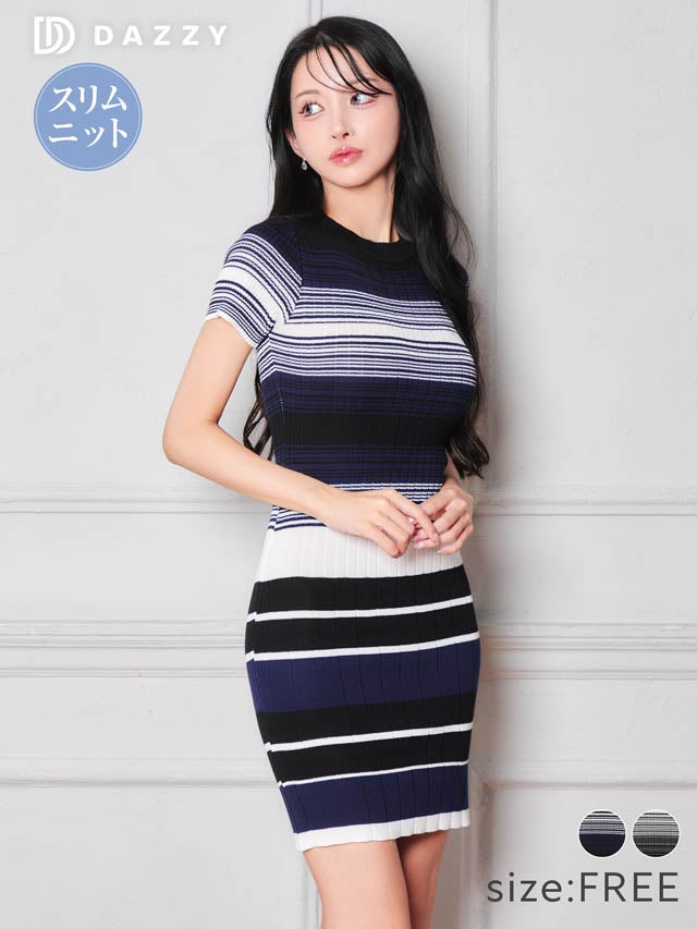 7/30新作!マルチボーダー半袖ニットワンピース[カジュアル/dazzy closet]