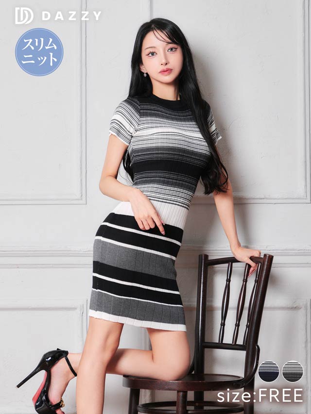 7/30新作!マルチボーダー半袖ニットワンピース[カジュアル/dazzy closet]